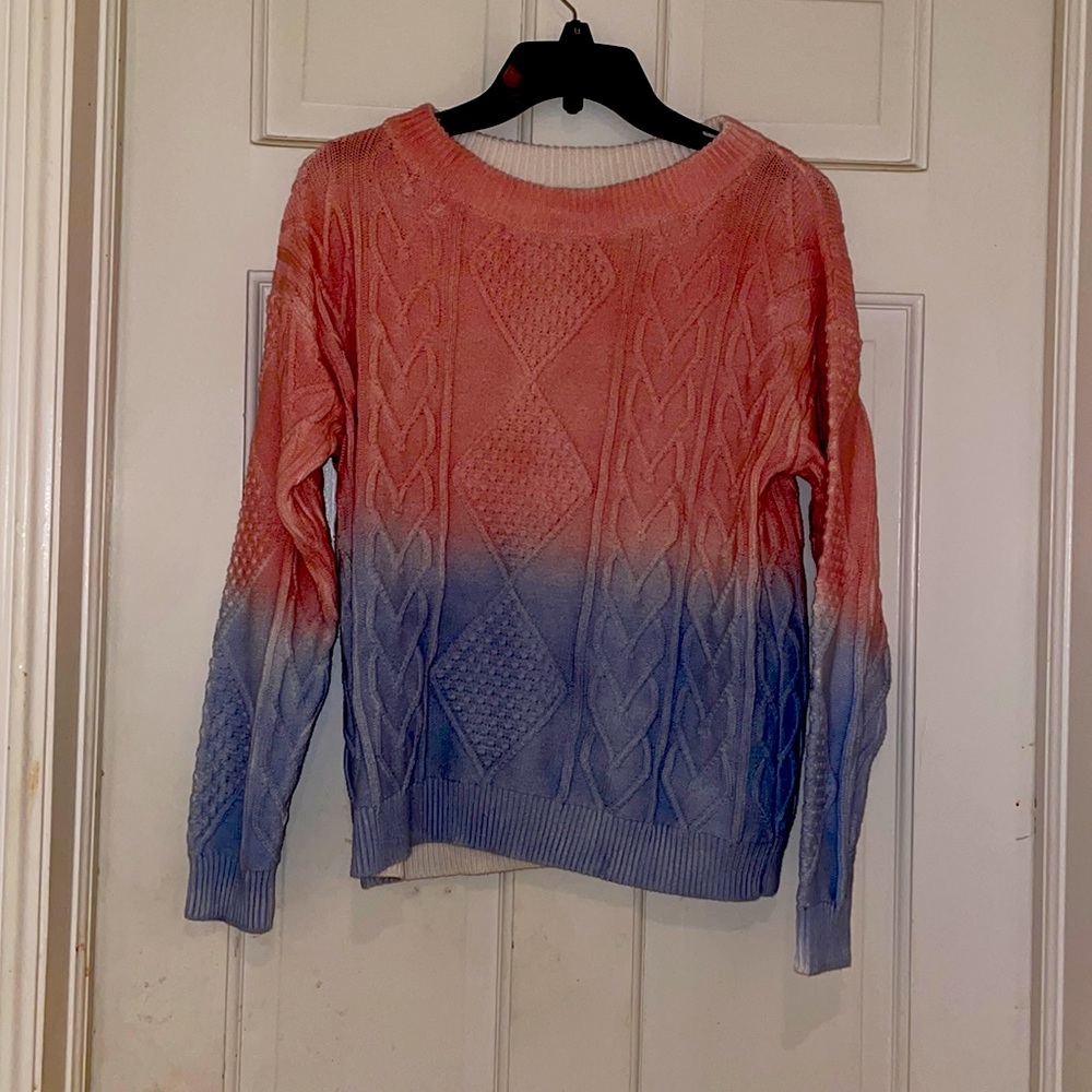 525 America's Shaker Sweater in Ombré Shades of Pink Mist and Baby Blue